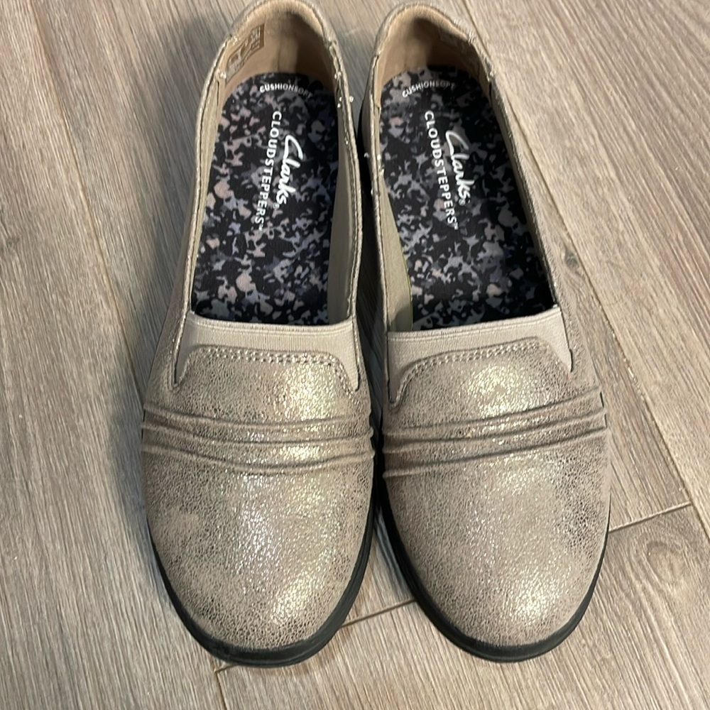 New With Tags, Taupe Metallic Slip ons 
Size 6